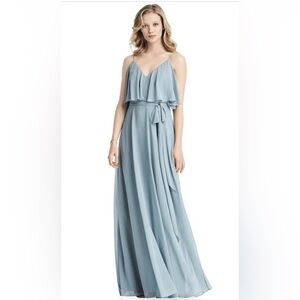 NWT Jenny Packham Ruffle Cold Shoulder Maxi Dress Mist JP1033